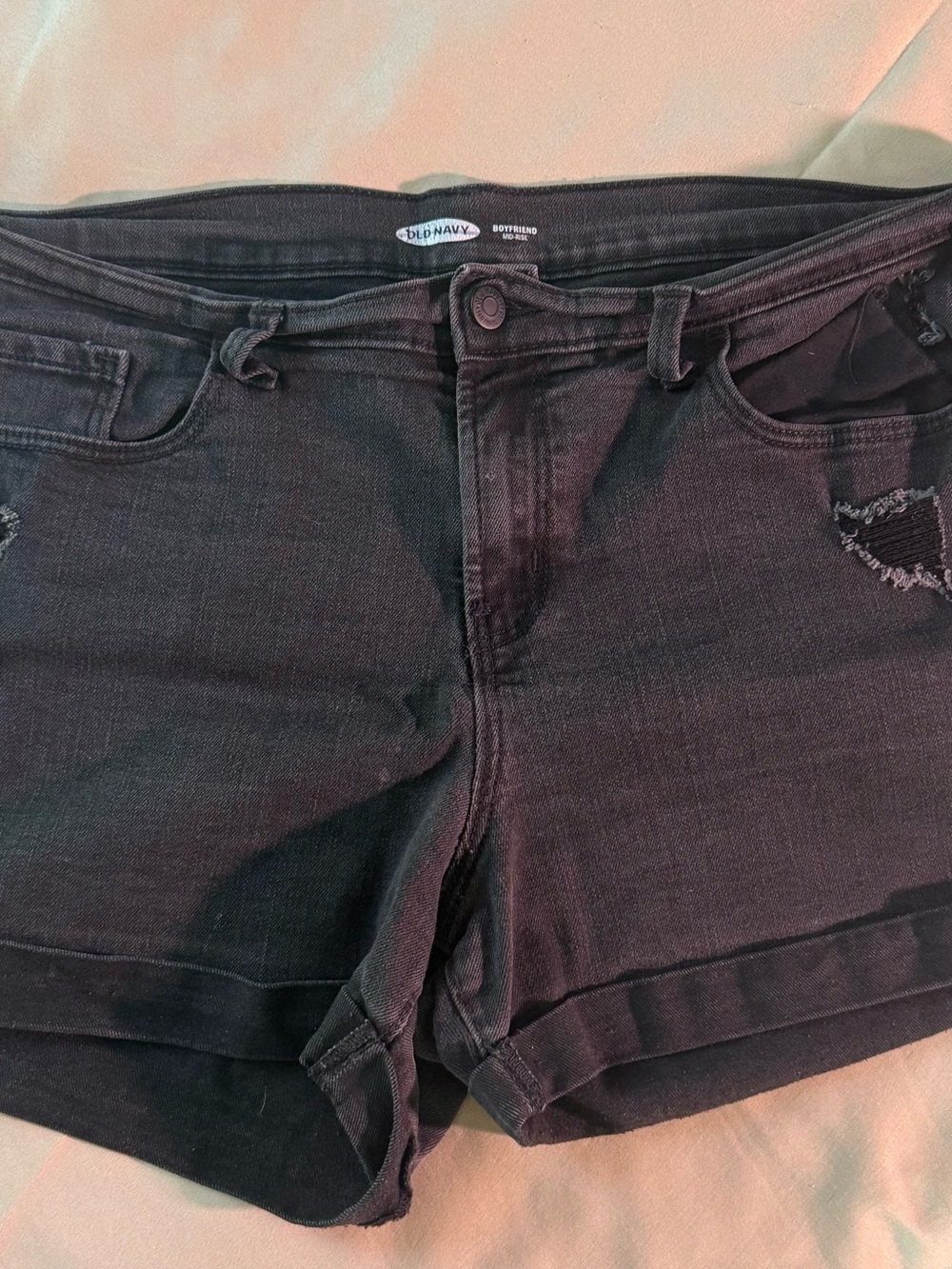 Old Navy Boyfriend Mid-Rise Black Denim Shorts